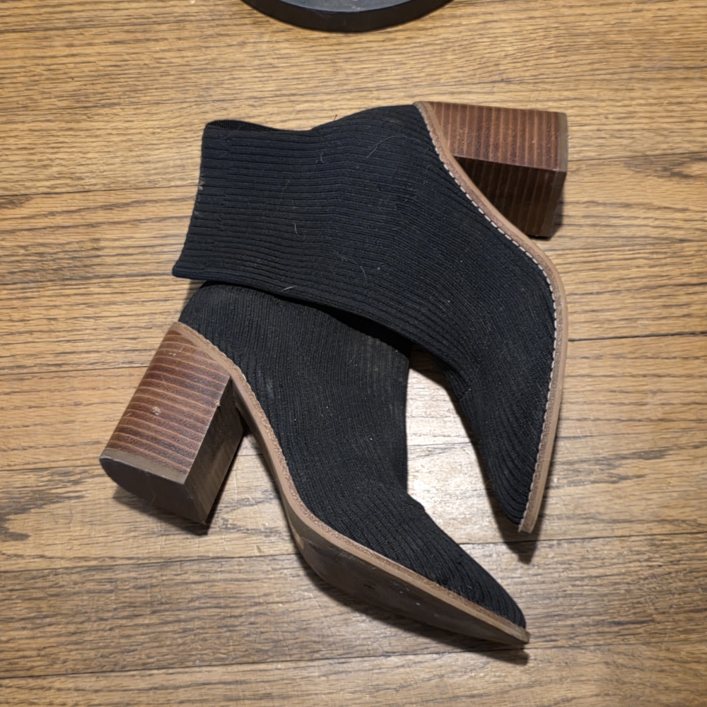 Steven By Steve Madden Black Knit Ankle Booties with Wood Block Heel